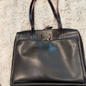 Lodis Black Leather Tote with Red Accents